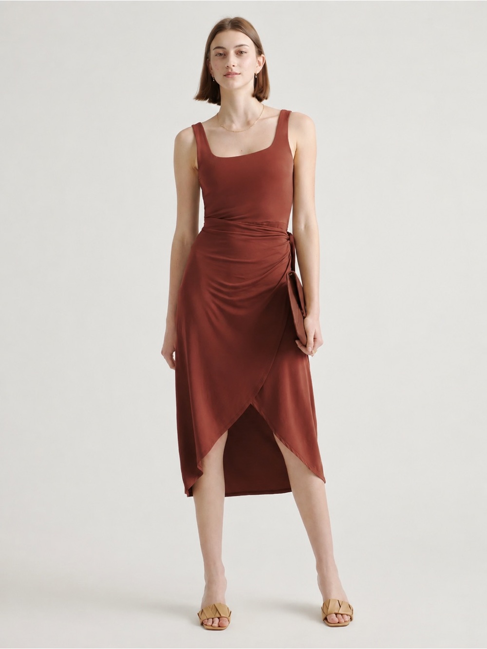 Quince | Tencel Jersey Side Tie Midi Wrap-Style Midi Dress in Wine ~ Small